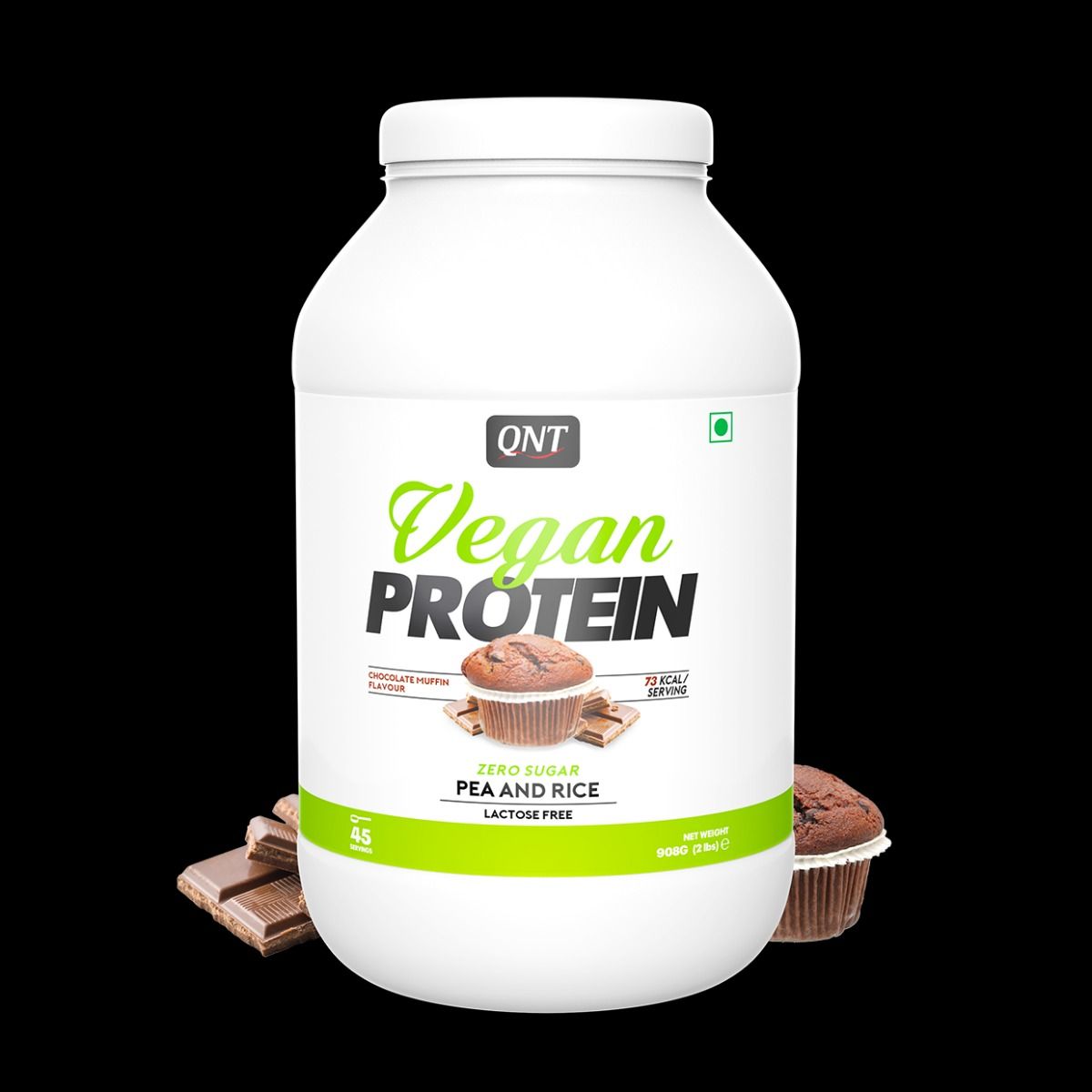QNT Vegan Protein Chocolate Muffin Flavour Powder, 908 gm, Pack of 1 