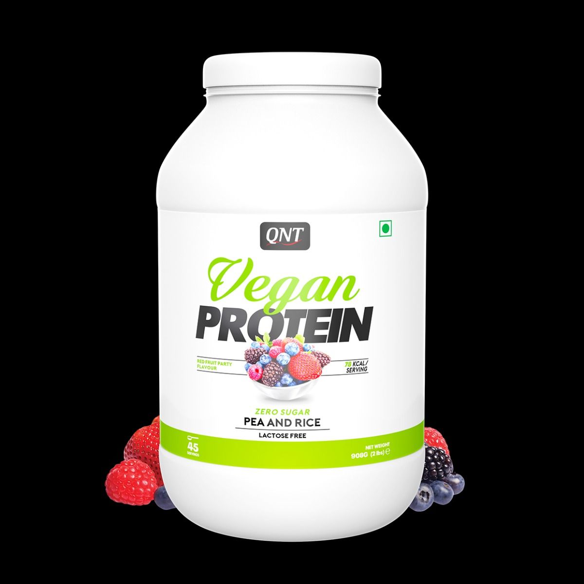 QNT Vegan Protein Red Fruit Party Flavour Powder, 908 gm, Pack of 1 