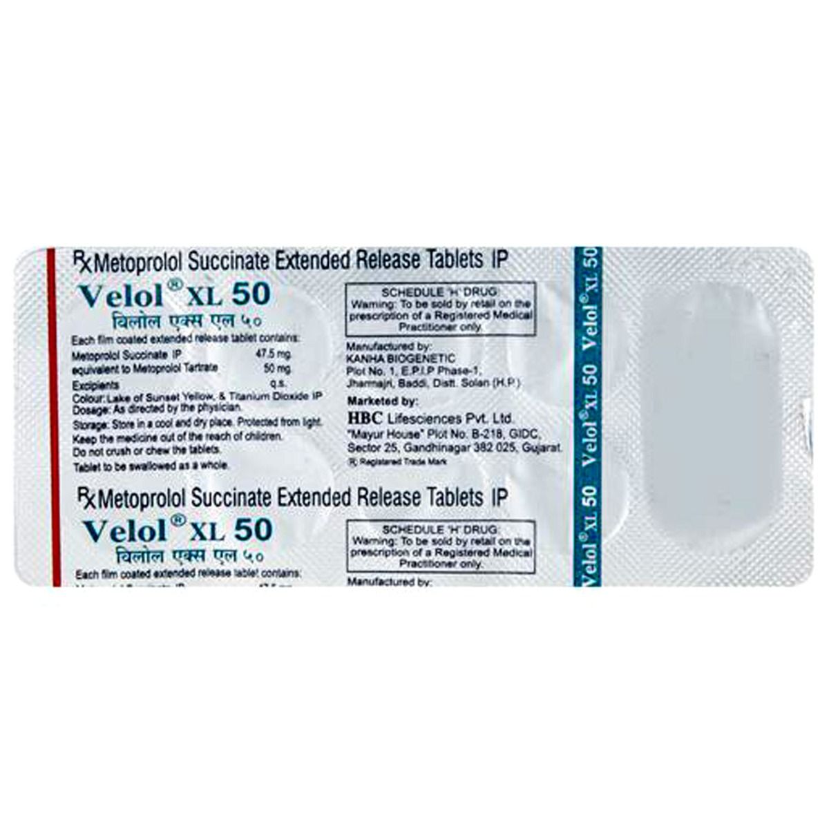 Velol XL 50 Tablet 10's, Pack of 10 TABLETS