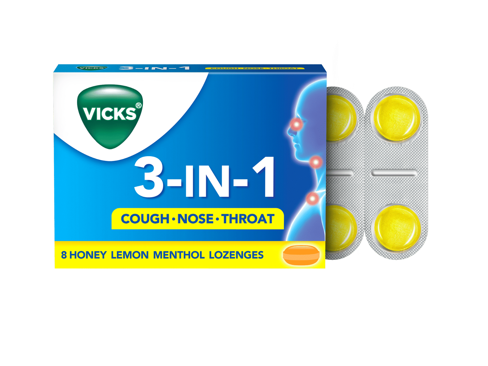 Buy Vicks 3-In-1 Honey Lemon Menthol Lozenges , 25 Count Online