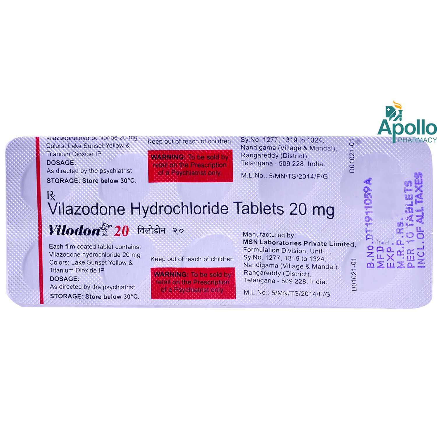 VILODON 20MG TABLET Price, Uses, Side Effects, Composition - Apollo ...