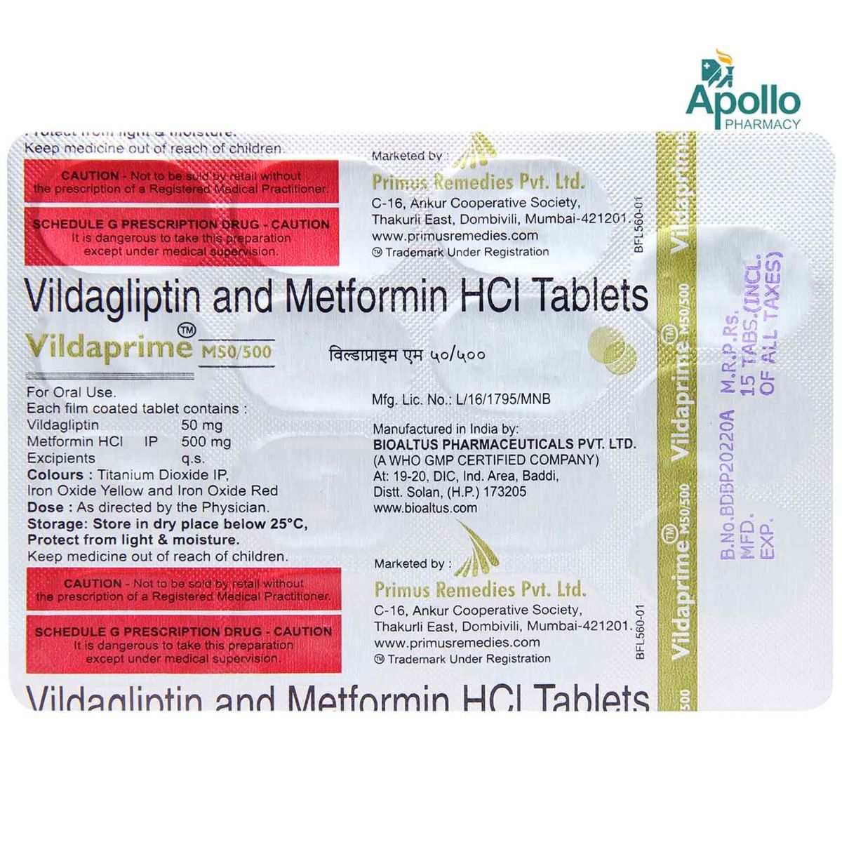 Vildaprime M 50/500 Tablet 15's Price, Uses, Side Effects, Composition ...