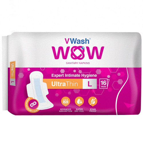 VWash Wow Ultra Thin Sanitary Napkins Large, 16 Count, Pack of 1 