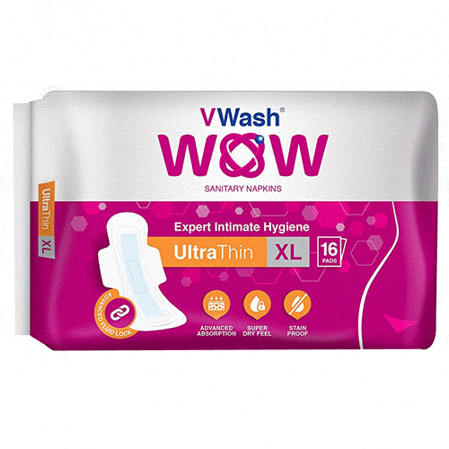 VWash Wow Ultra Thin Sanitary Napkins,XL, 16 Count, Pack of 1 