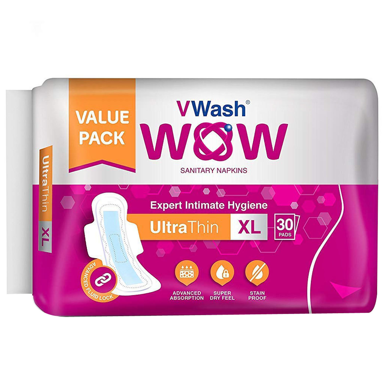 Buy VWash Wow Ultra Thin Sanitary Napkins XL, 30 Count Online