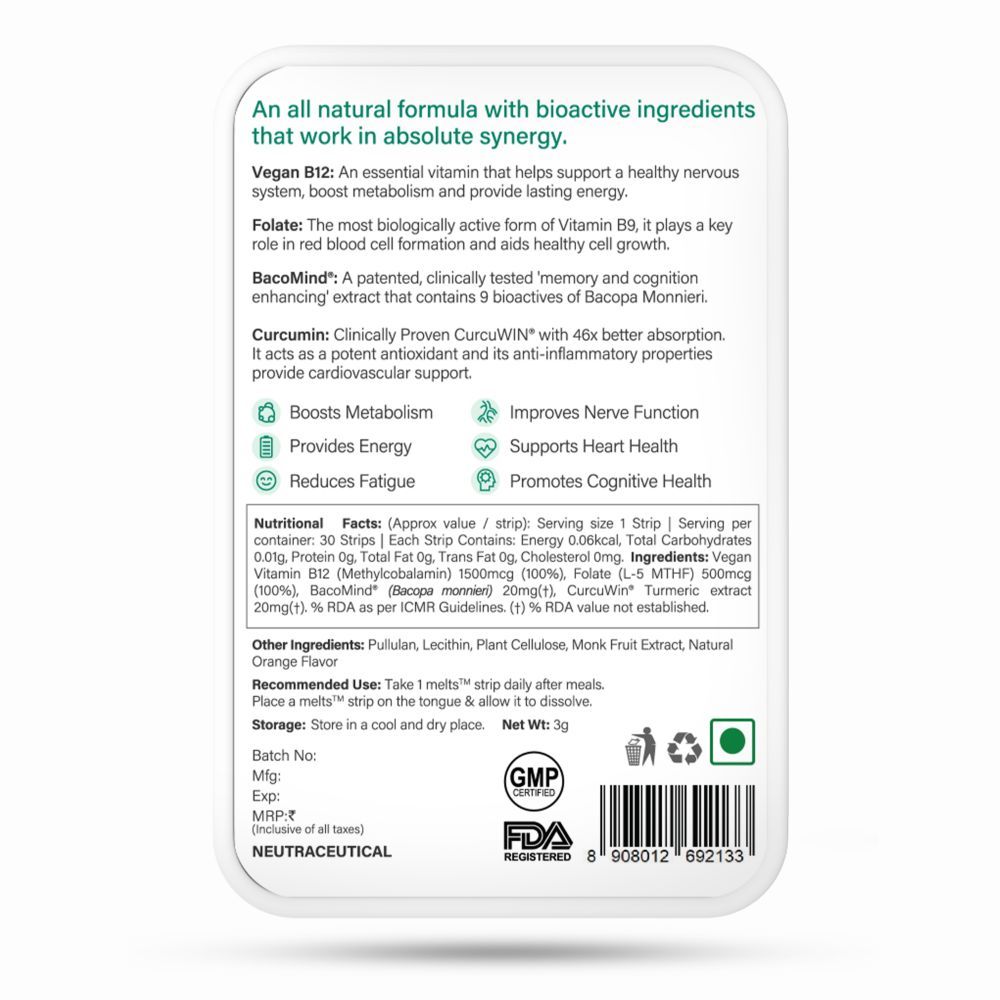 Wellbeing Nutrition Melts Into Vegan Vitamin B12 + Folate Orange Mint