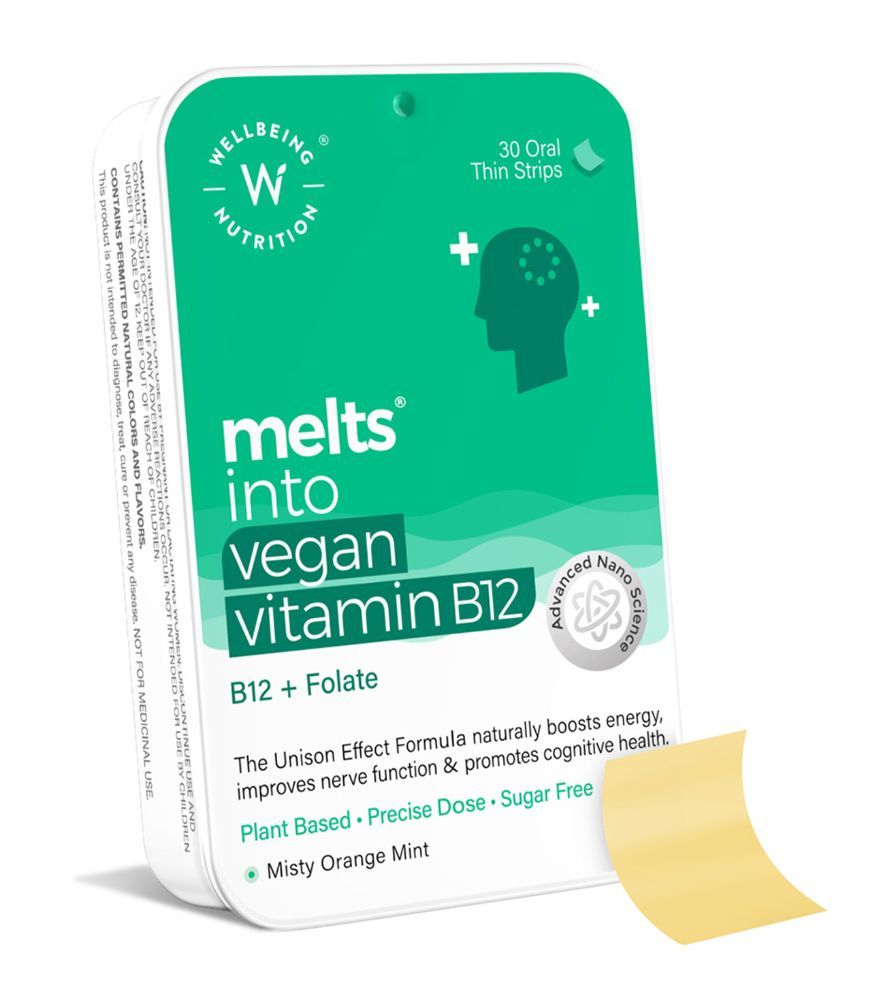 Wellbeing Nutrition Melts Into Vegan Vitamin B12 + Folate Orange Mint