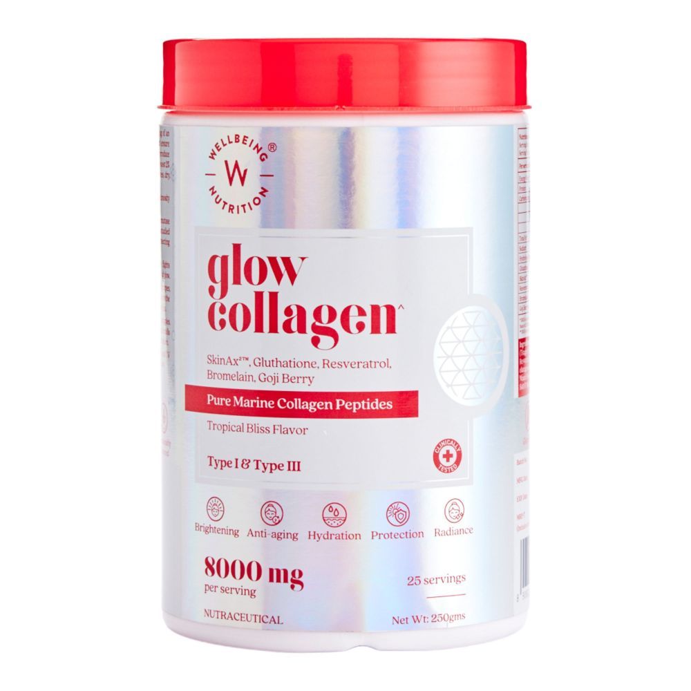 Wellbeing Nutrition Glow Collagen 8000 mg Tropical Bliss Flavour Powder ...