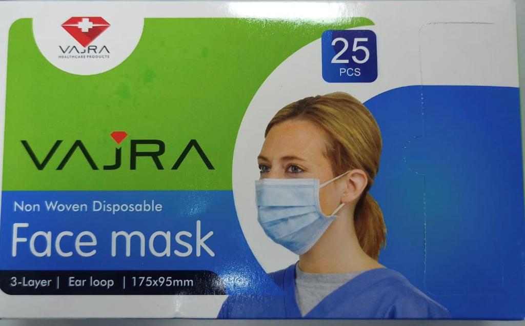 Buy Vajra Non Woven Disposable 3 Layer Face Mask, 25 Count Online