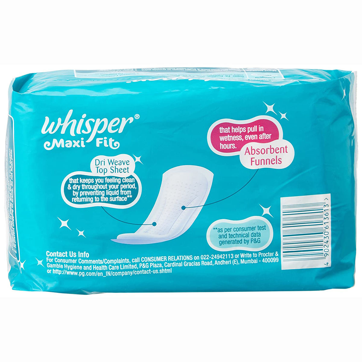 Whisper Maxi Fit Sanitary Pads Regular, 8 Count, Pack of 1 