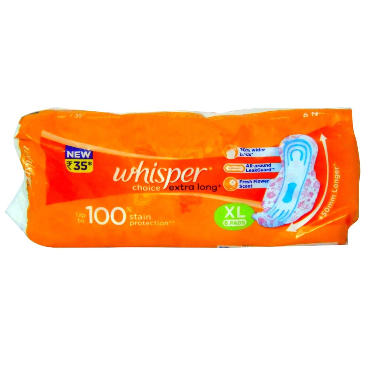 Whisper Choice Wings Sanitary Pads XL, 6 Count, Pack of 1 