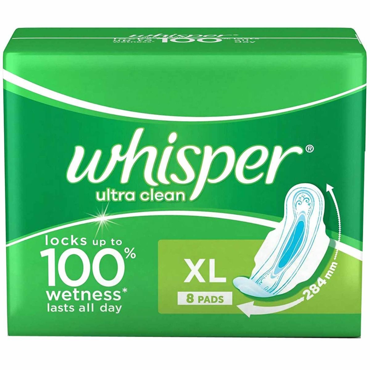 Whisper Ultra Clean Wings Sanitary Pads XL, 8 Count, Pack of 1 