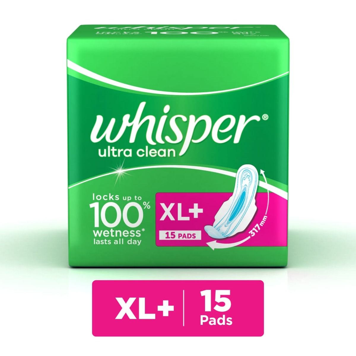 Whisper Ultra Clean Wings Sanitary Pads XL+, 15 Count, Pack of 1 