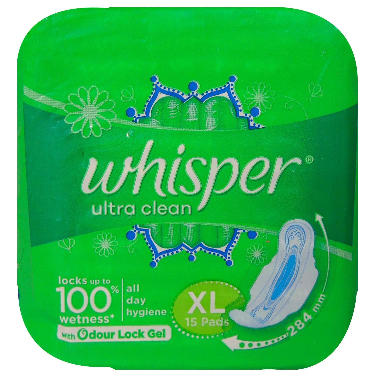 Whisper Ultra Clean Wings Sanitary Pads XL, 15 Count, Pack of 1 
