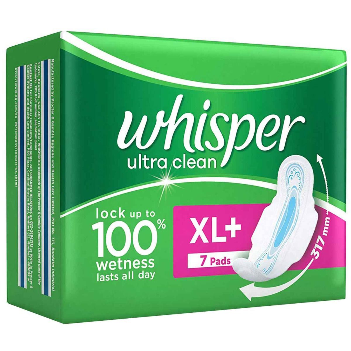Whisper Ultra Clean Wings Sanitary Pads XL+, 7 Count, Pack of 1 