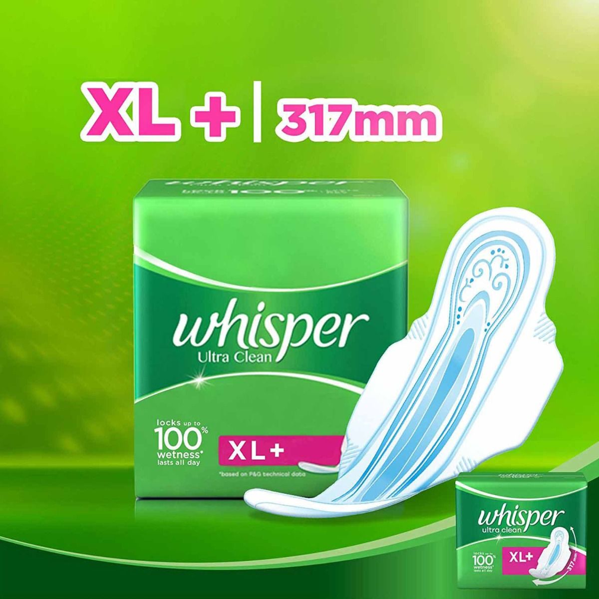 Whisper Ultra Clean Wings Sanitary Pads XL+, 7 Count, Pack of 1 