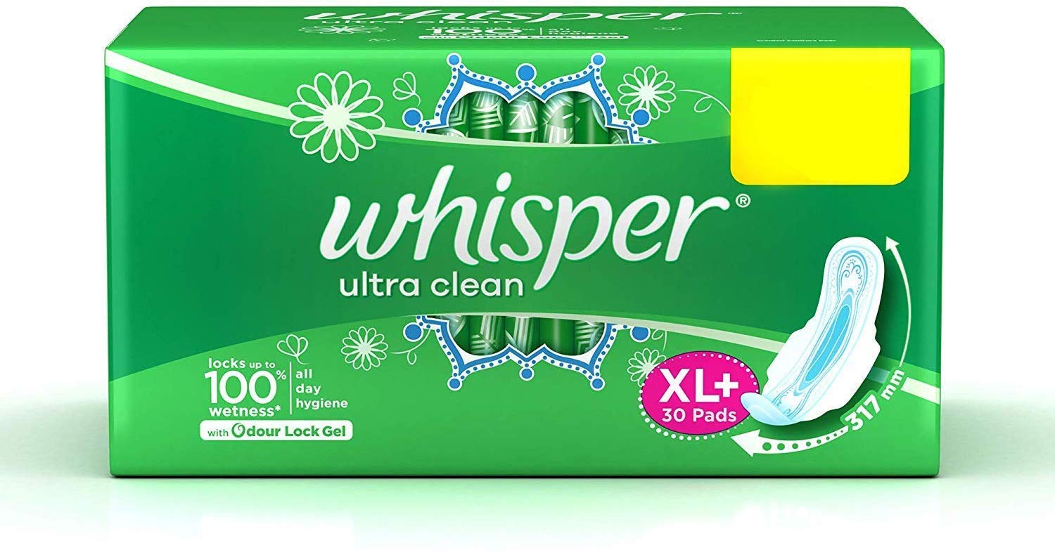 Whisper Ultra Clean Wings Sanitary Pads XL+, 30 Count, Pack of 1 