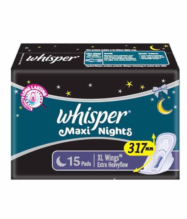 Whisper Maxi Nights Wings Sanitary Pads XL, 15 Count, Pack of 1 
