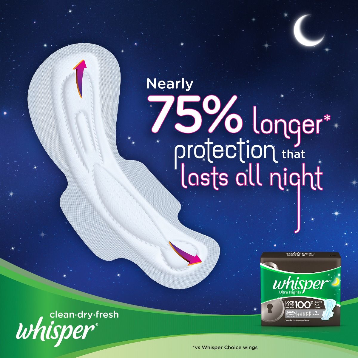 Whisper Ultra Nights Sanitary Pads XXXL, 4 Count, Pack of 1 