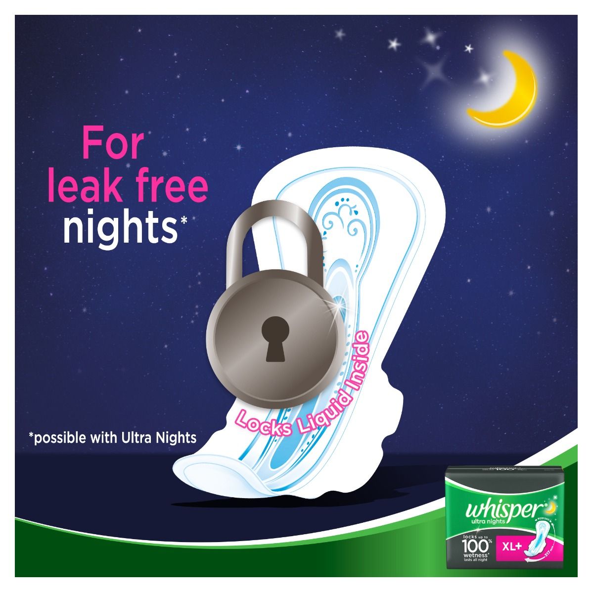 Whisper Ultra Nights Sanitary Pads XXL+, 6 Count, Pack of 1 