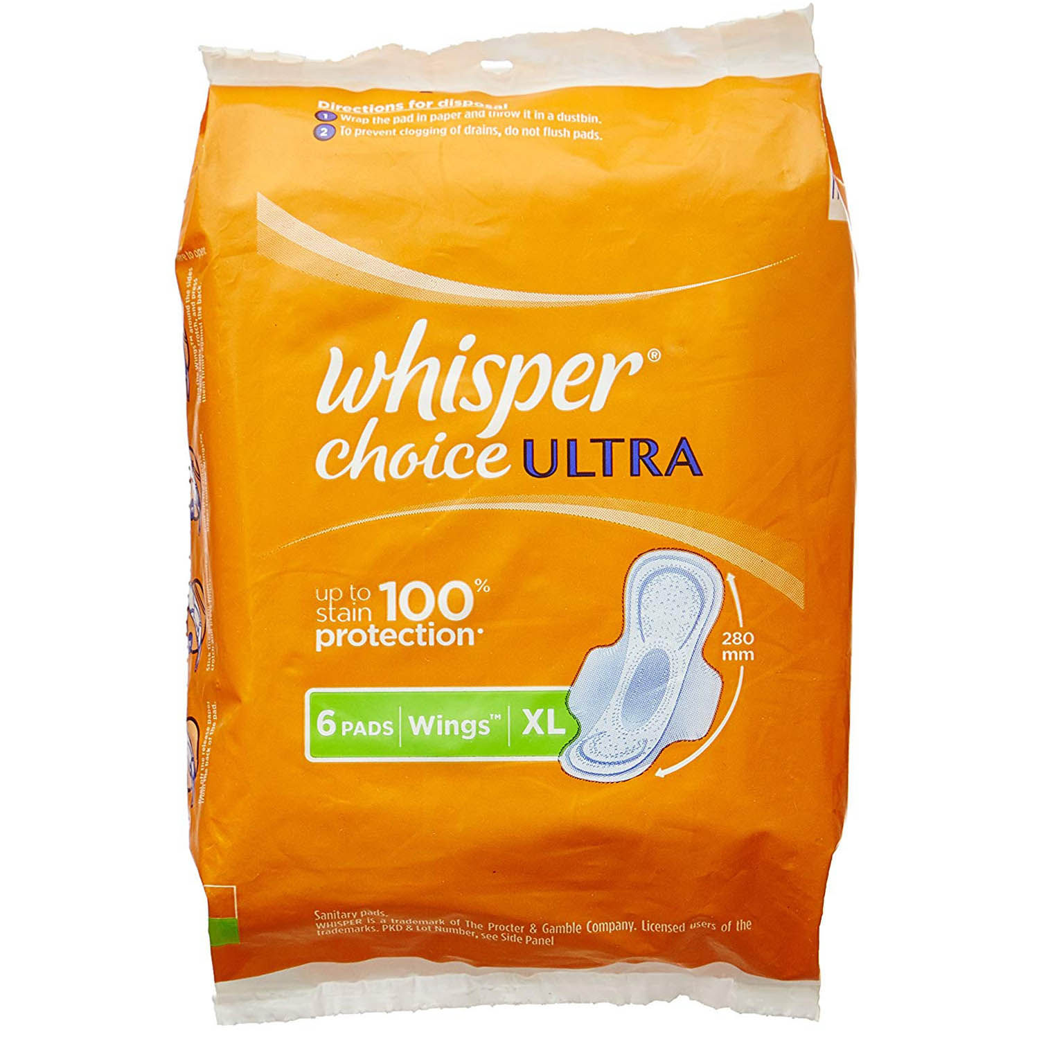 Whisper Choice Ultra Wings Sanitary Pads XL, 6 Count, Pack of 1 