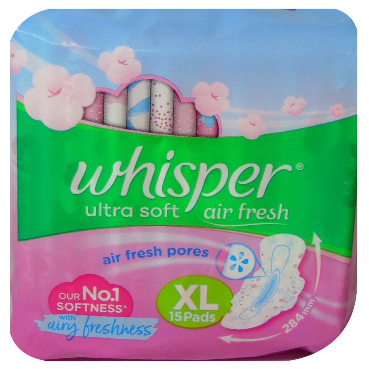 Whisper Ultra Soft 2x Softer Wings Sanitary Pads XL, 15 Count, Pack of 1 