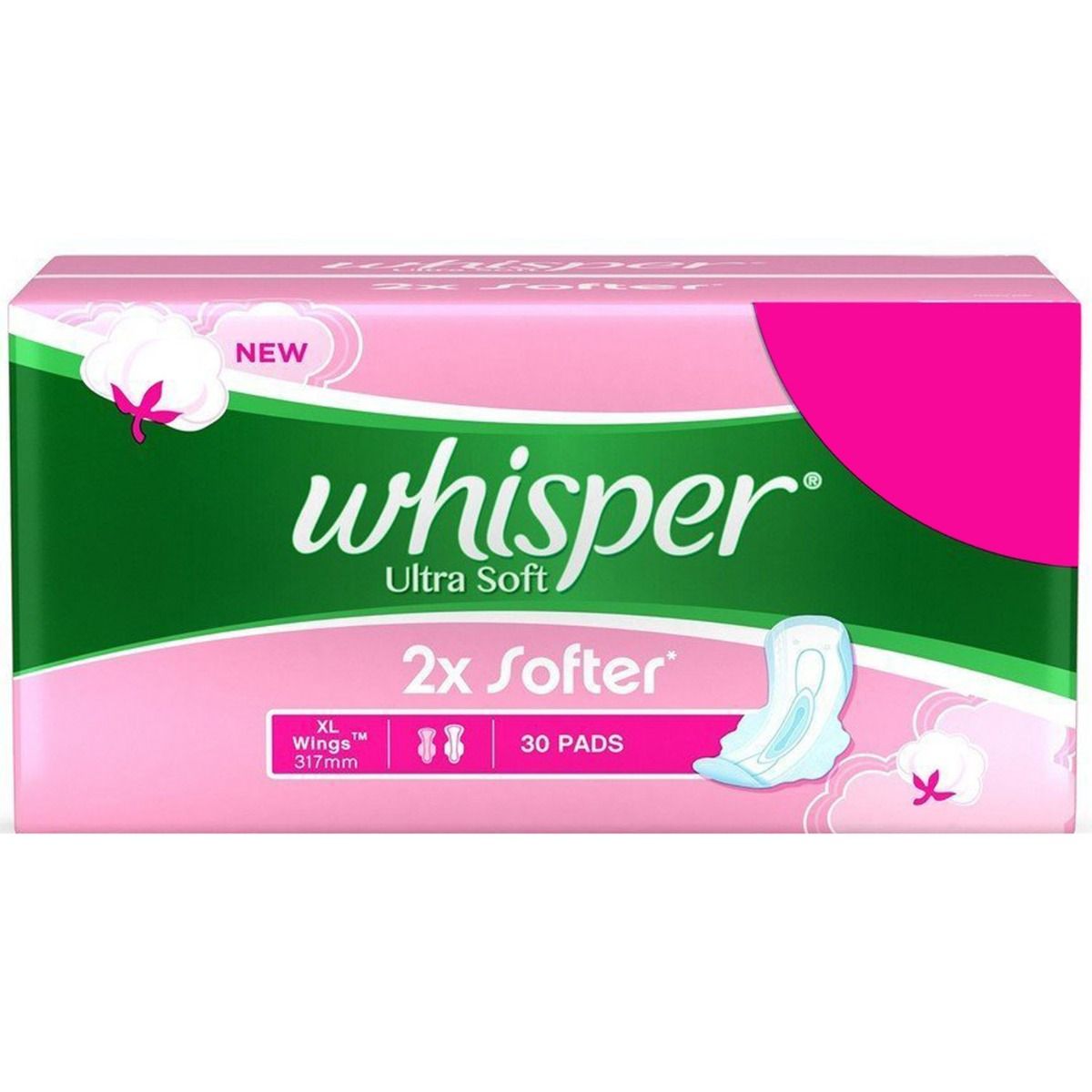 Whisper Ultra Soft 2x Softer Wings Sanitary Pads XL, 30 Count, Pack of 1 