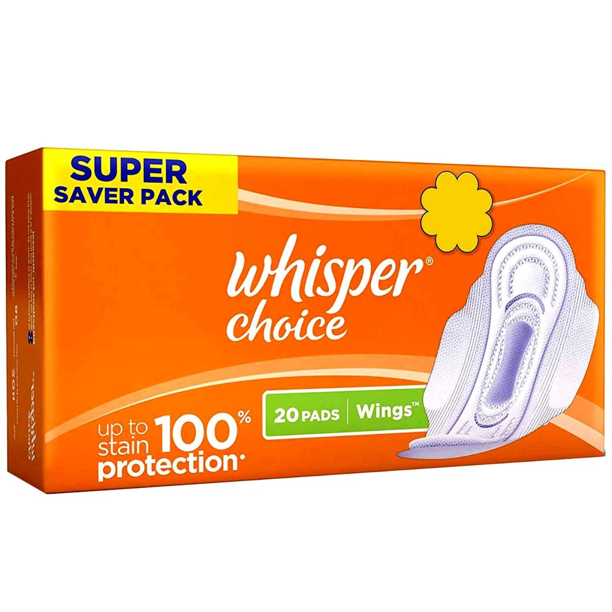 Whisper Choice Wings Sanitary Pads, 20 Count, Pack of 1 