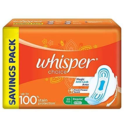 Whisper Choice Ultra Wings Sanitary Pads Regular, 20 Count, Pack of 1 