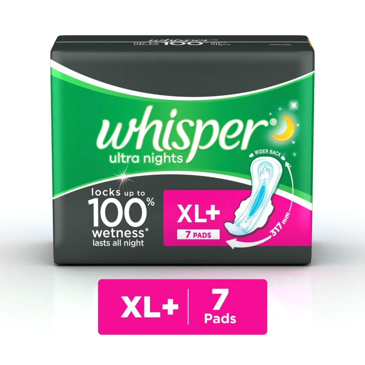 Whisper Ultra Nights Wings Sanitary Pads XL+, 7 Count, Pack of 1 