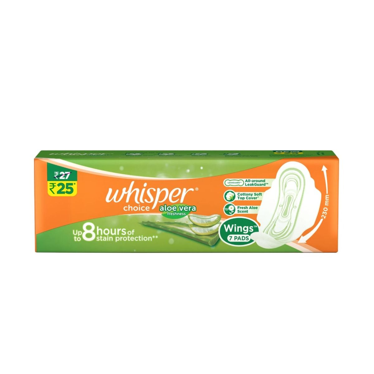 Buy Whisper Choice Aloe Vera Freshness Wings Sanitary Pads, 7 Count Online