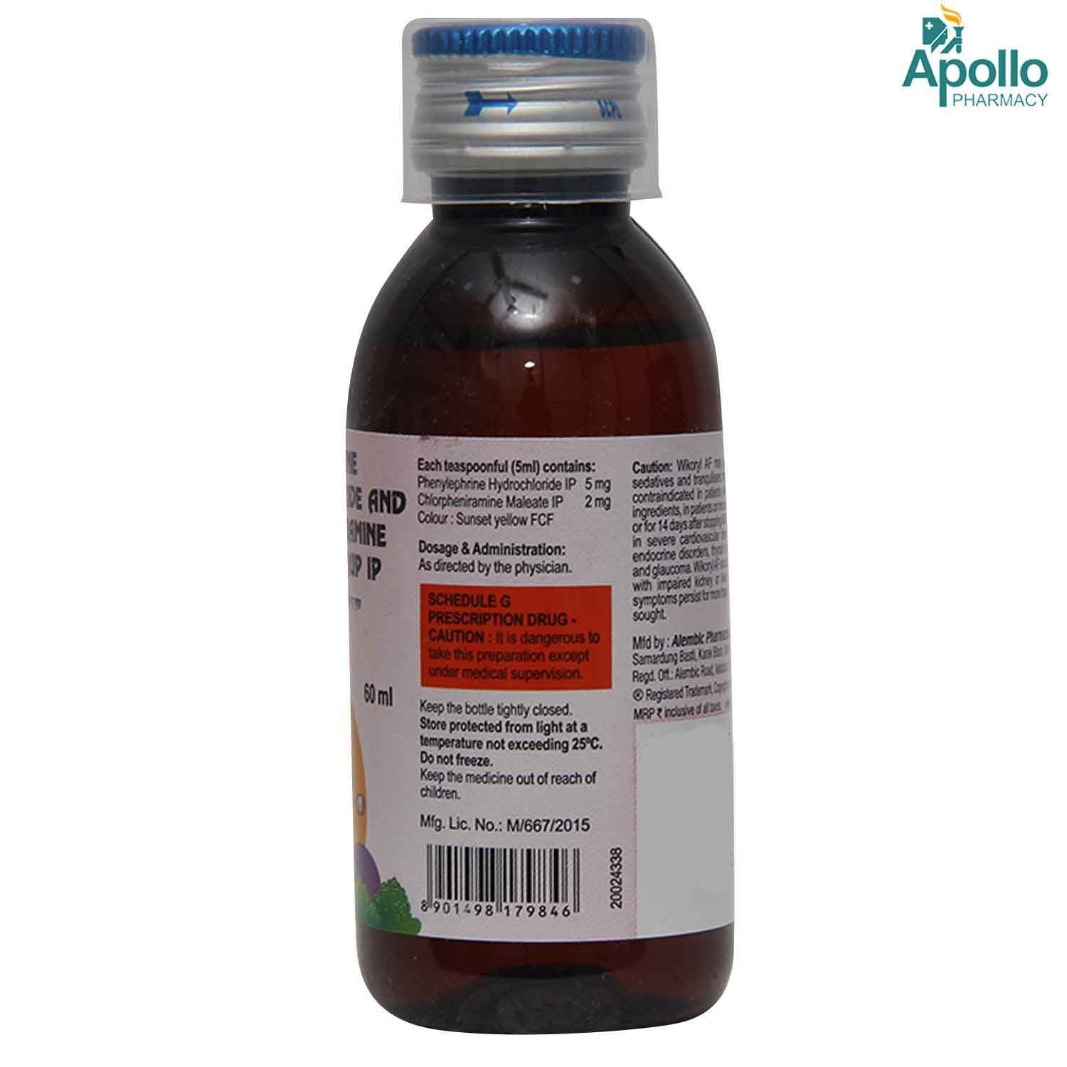 Wikoryl AF Syrup 60 ml Price, Uses, Side Effects, Composition - Apollo