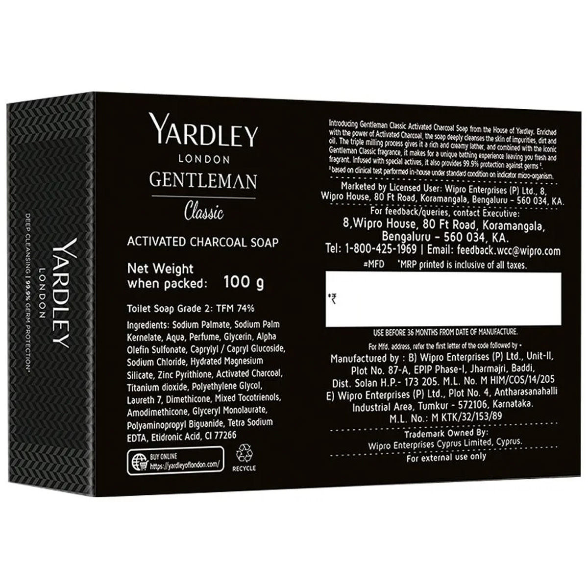 Yardley London Gentleman Classic Activated Charcoal Soap, 100 gm Price
