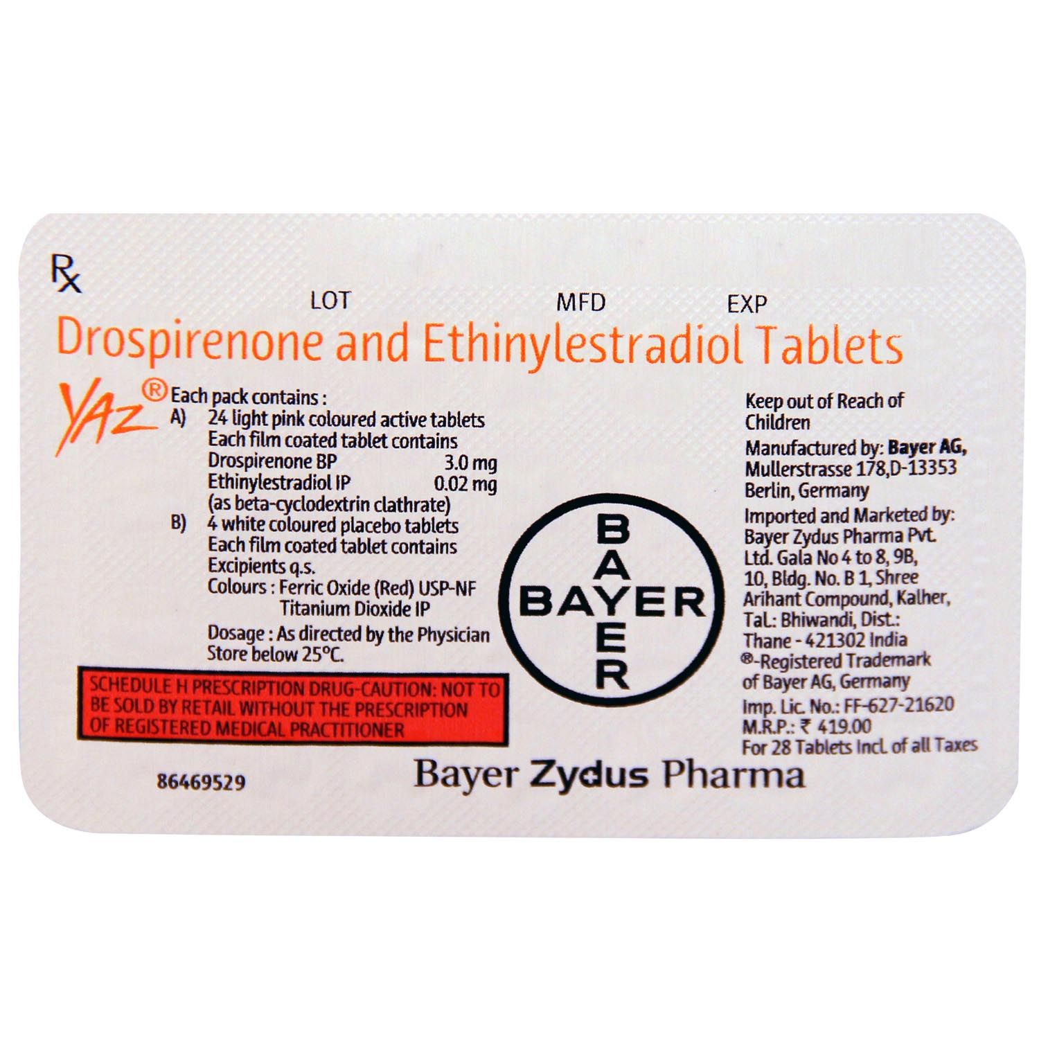 Yaz Tablet 28 S Price Uses Side Effects Composition Apollo Pharmacy