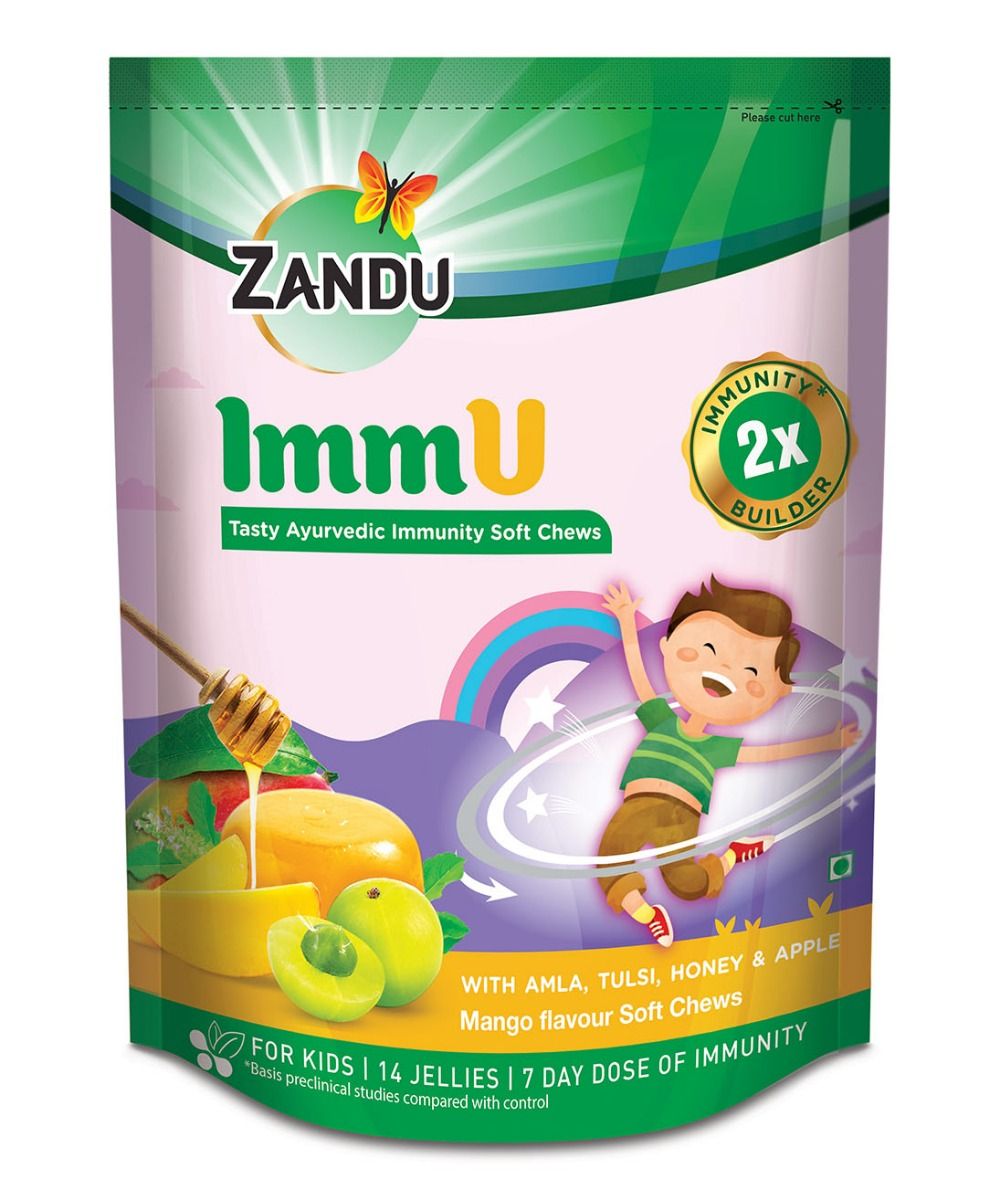 Zandu ImmU Tasty Ayurvedic Immunity Soft Chews Mango Flavour Jellies, 84 gm, Pack of 1 