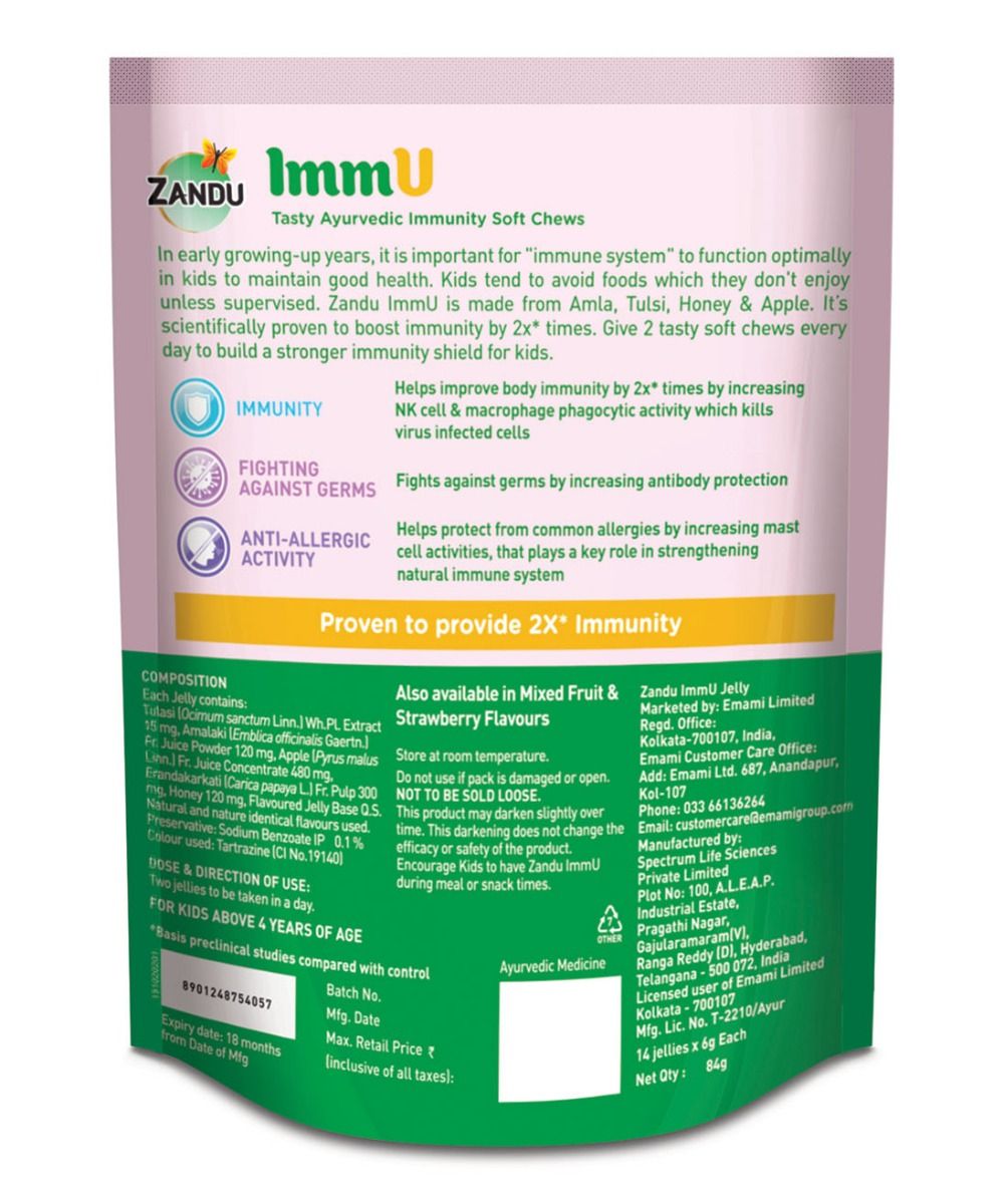 Zandu ImmU Tasty Ayurvedic Immunity Soft Chews Mango Flavour Jellies, 84 gm, Pack of 1 