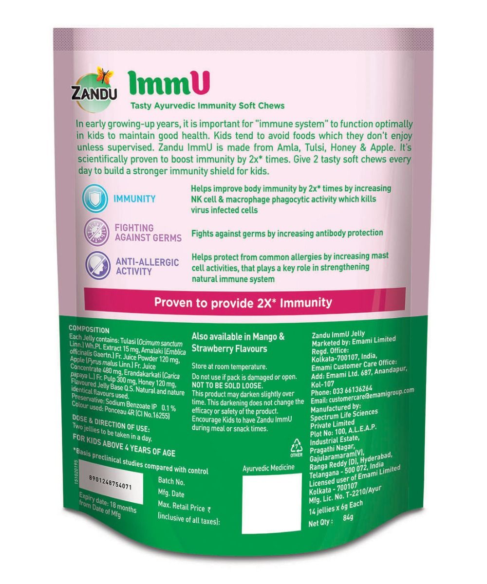 Zandu ImmU Tasty Ayurvedic Immunity Soft Chews Mixed Flavour Jellies, 84 gm, Pack of 1 