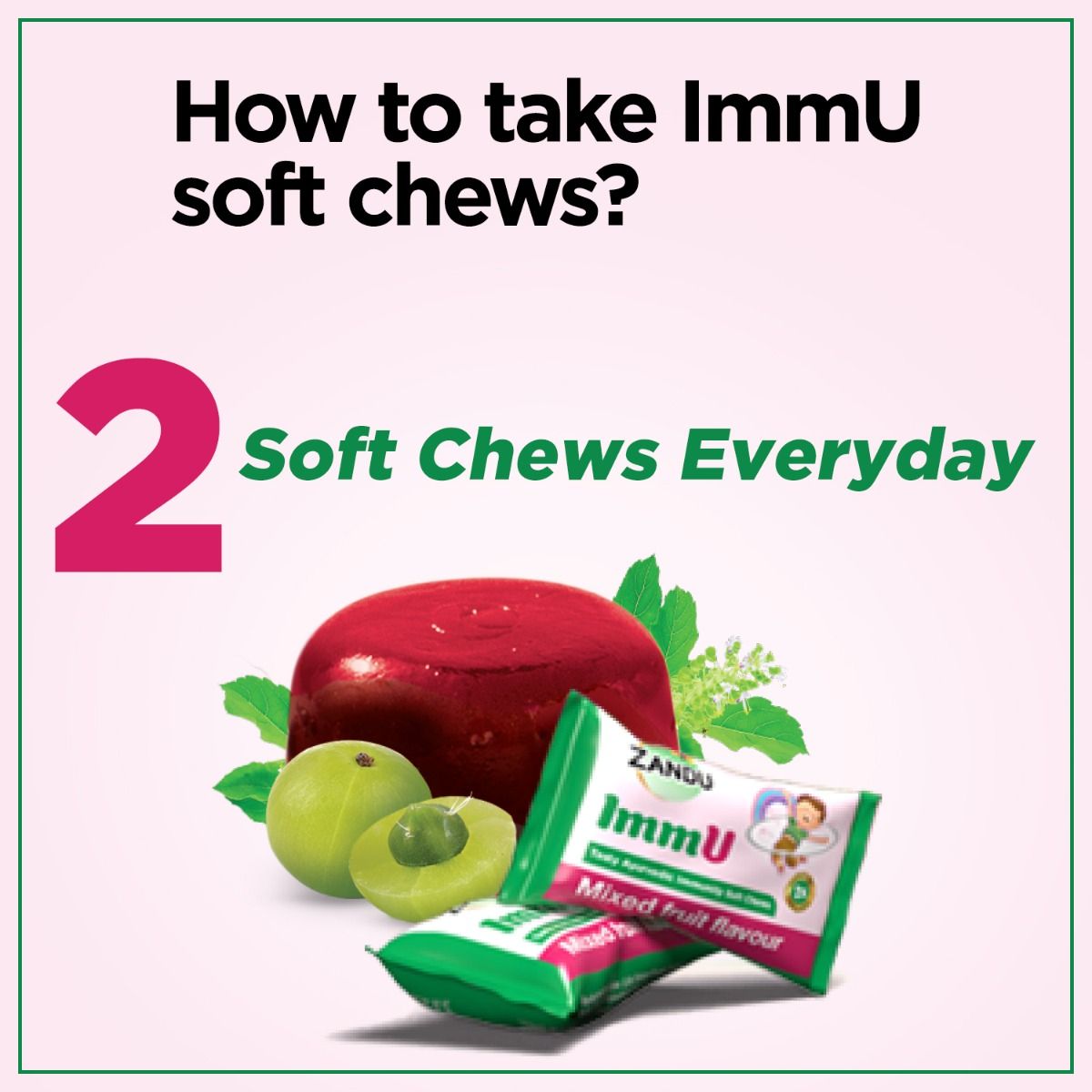 Zandu ImmU Tasty Ayurvedic Immunity Soft Chews Mixed Flavour Jellies, 84 gm, Pack of 1 