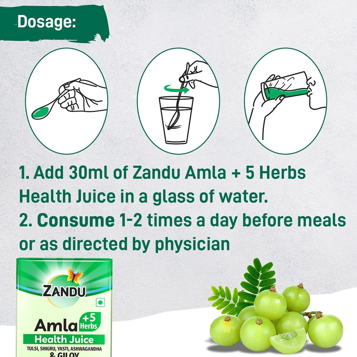 Zandu Amla +5 Herbs Health Juice, 1000 ml, Pack of 1 
