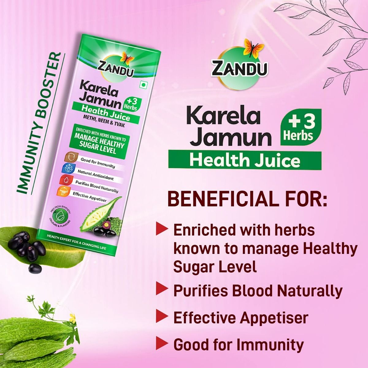 Zandu Karela Jamun +3 Herbs Health Juice, 1000 ml, Pack of 1 