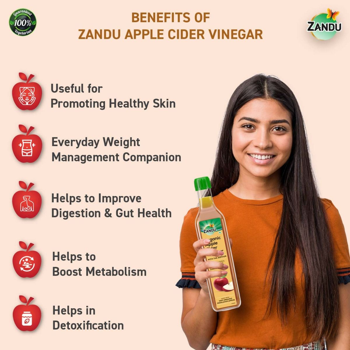 Zandu Organic Apple Cider Vinegar, 500 ml, Pack of 1 