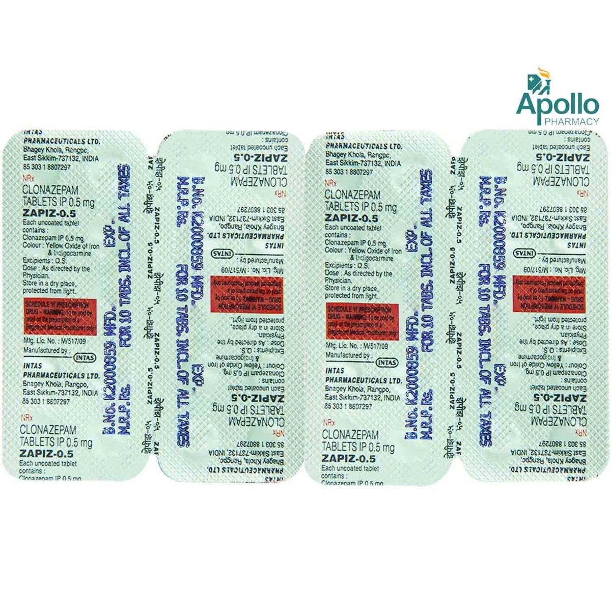 Zapiz0.5 Tablet 10's Price, Uses, Side Effects, Composition Apollo Pharmacy