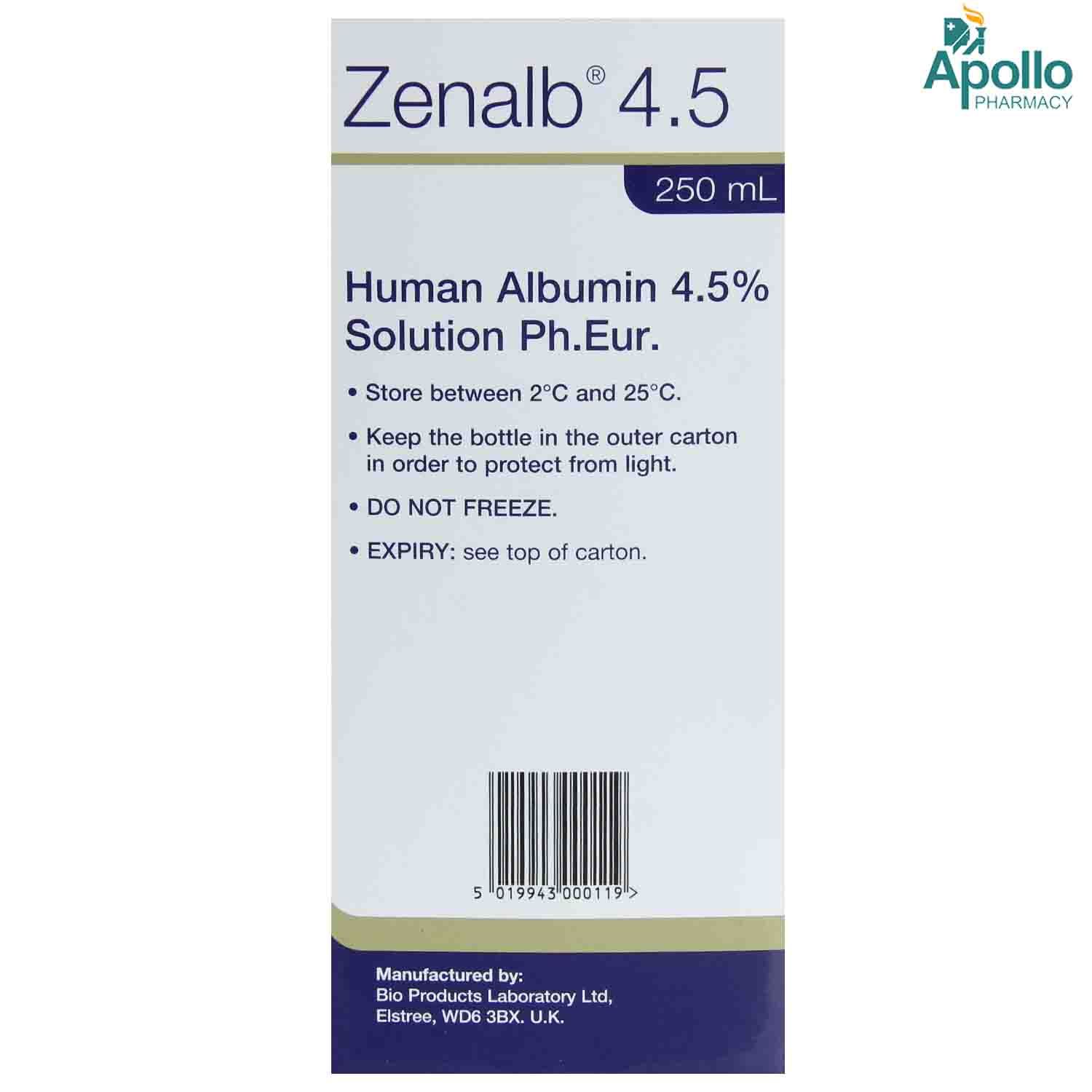 Zenalb Human Albumin Injection  4.5% 250ml, Pack of 1 