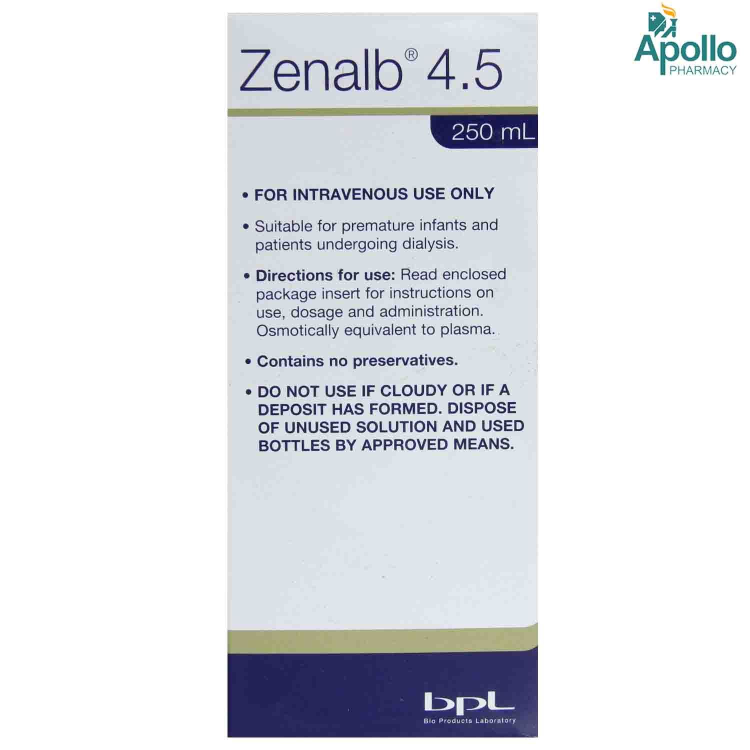 Zenalb Human Albumin Injection  4.5% 250ml, Pack of 1 
