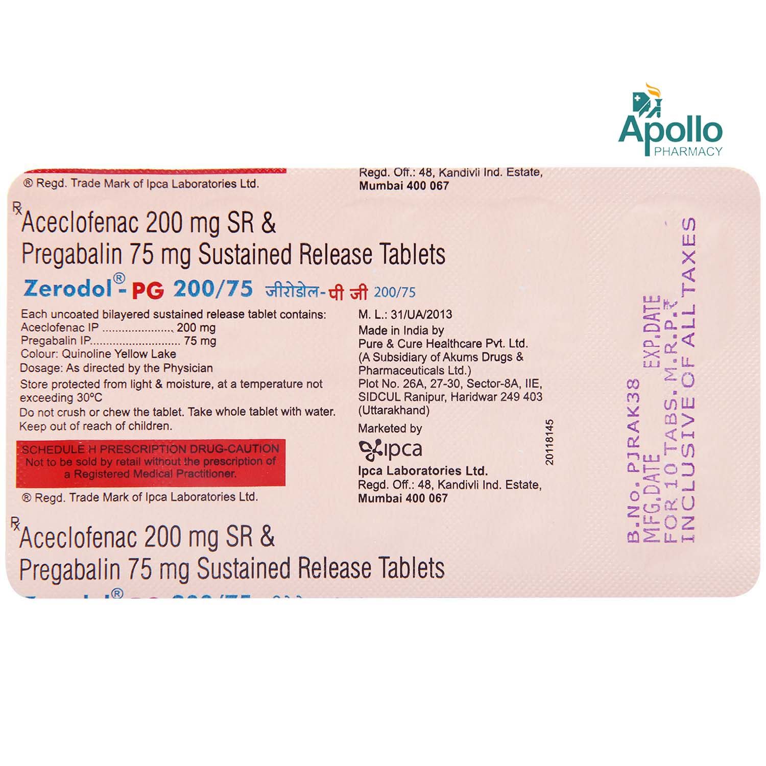 ZERODOL PG 200/75MG TABLET Price, Uses, Side Effects, Composition ...