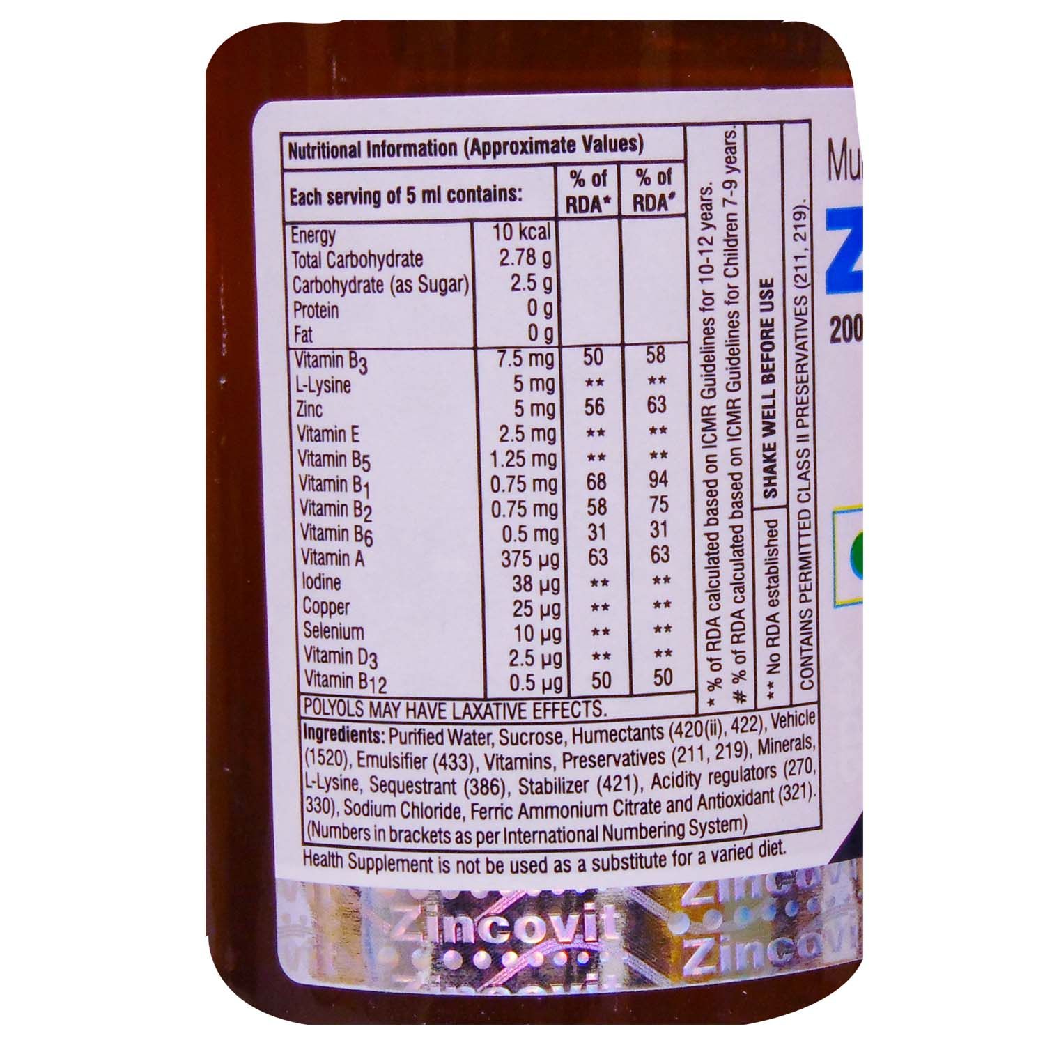 Zincovit Syrup 200 ml Price, Uses, Side Effects, Composition - Apollo  Pharmacy
