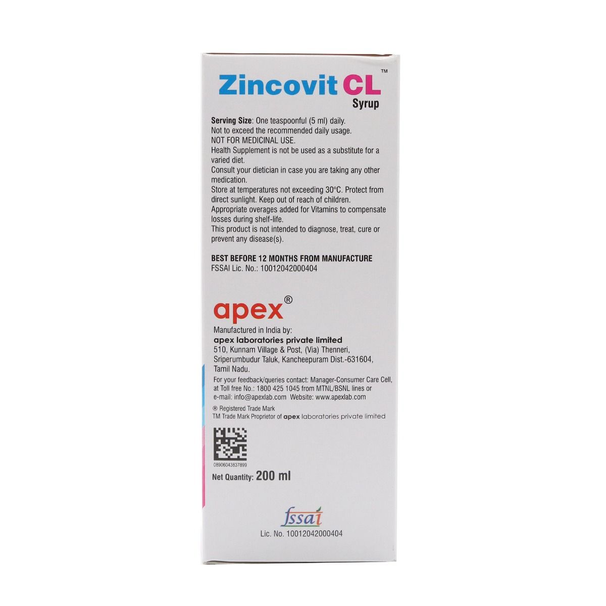 Zincovit CL Syrup 200 ml Price, Uses, Side Effects, Composition