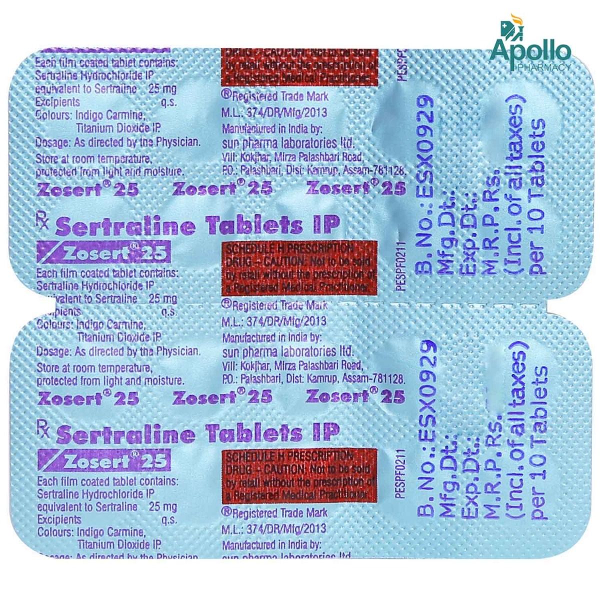 Zosert 25 Tablet 10's Price, Uses, Side Effects, Composition Apollo