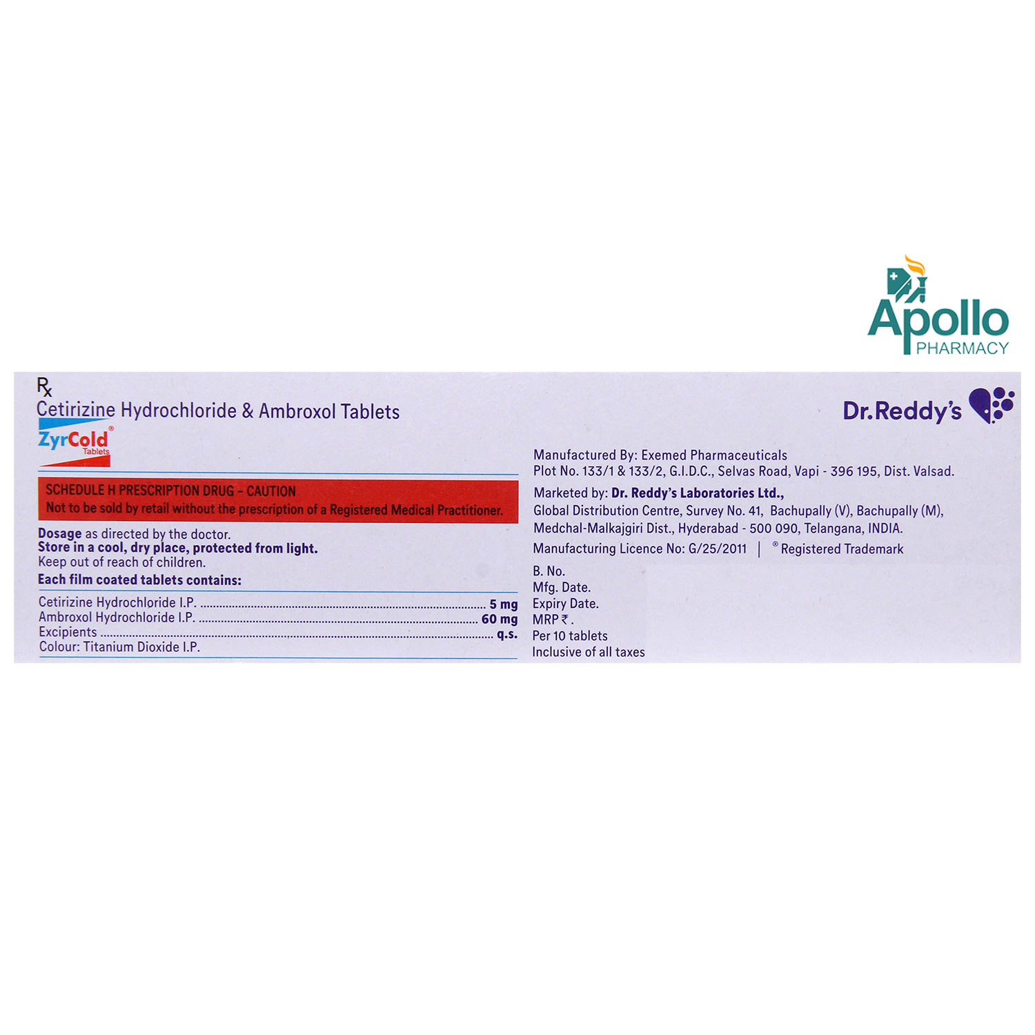 Zyrcold Tablet 10's Price, Uses, Side Effects, Composition Apollo